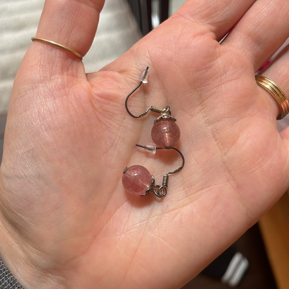 Sterling Silver Strawberry Quartz Dangle Earrings - Picture 6 of 8